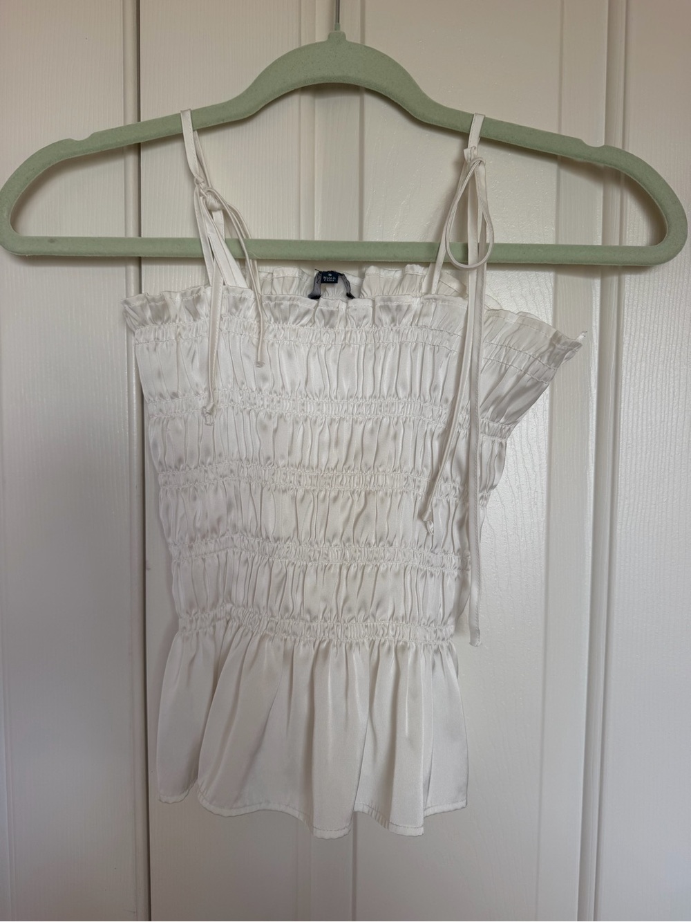 Smocked White Tie-Shoulder Women's Camisole